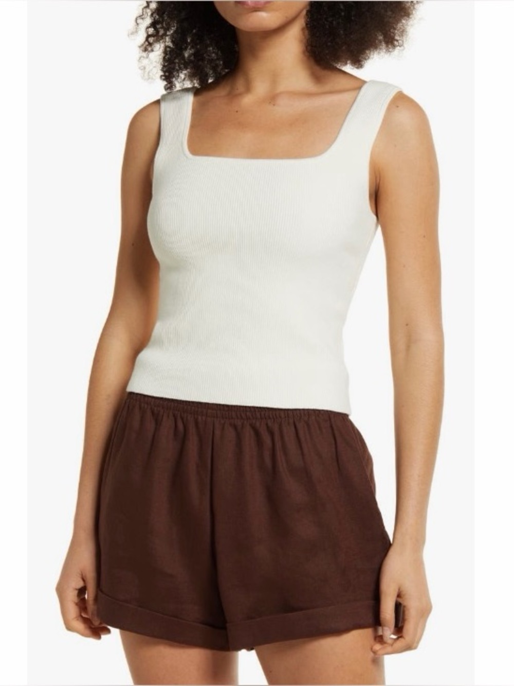 Reformation Cream Square Neck Ribbed Tank